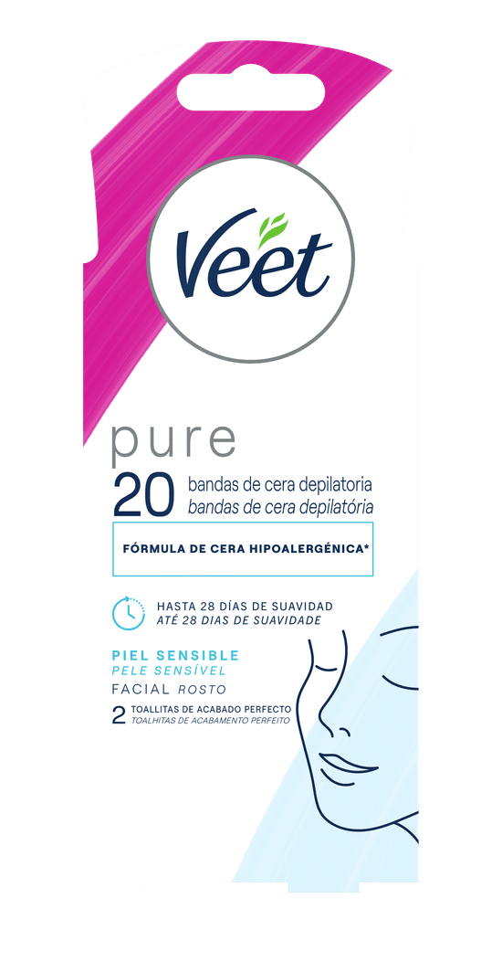 Bandas de Cera Depilatória Facial Veet Pure Peles Sensíveis 20un