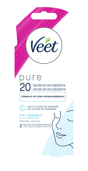Bandas de Cera Depilatória Facial Veet Pure Peles Sensíveis 20un
