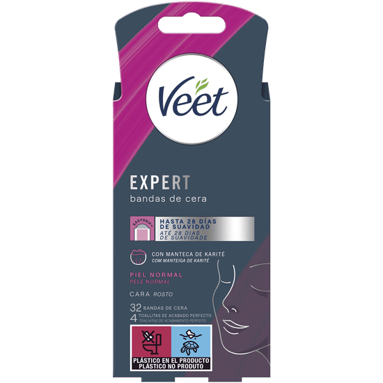 Veet Expert Banda de Cera Depilatória Facial Peles Normais 32un