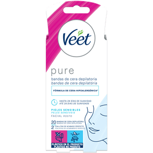 Bandas de Cera Depilatória Facial Veet Pure Peles Sensíveis 20un