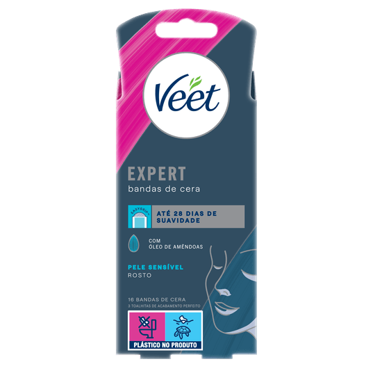 Veet Expert Bandas de Cera Depilatória Facial Peles Sensíveis 16un