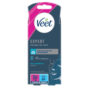 Veet Expert Bandas de Cera Depilatória Facial Peles Sensíveis 16un