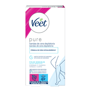 Bandas de Cera Depilatória Veet Pure Peles Sensíveis 20un