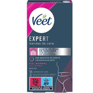 Veet Expert Banda de Cera Depilatória Linha do Bikini Peles Normais 16un
