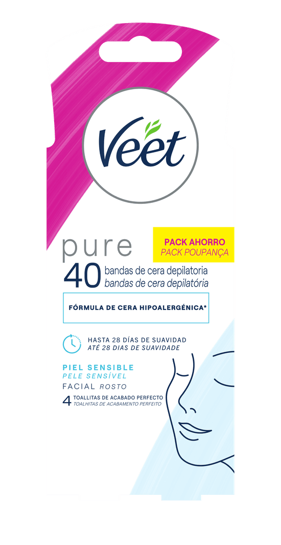 Veet Bandas de Cera Depilatória Facial Veet Pure Peles Sensíveis 40un