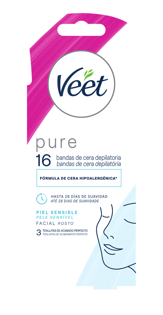 Bandas de Cera Depilatória Facial Veet Pure Peles Sensíveis 16un