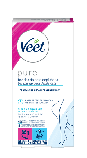 Bandas de Cera Depilatória Veet Pure Peles Sensíveis 40un